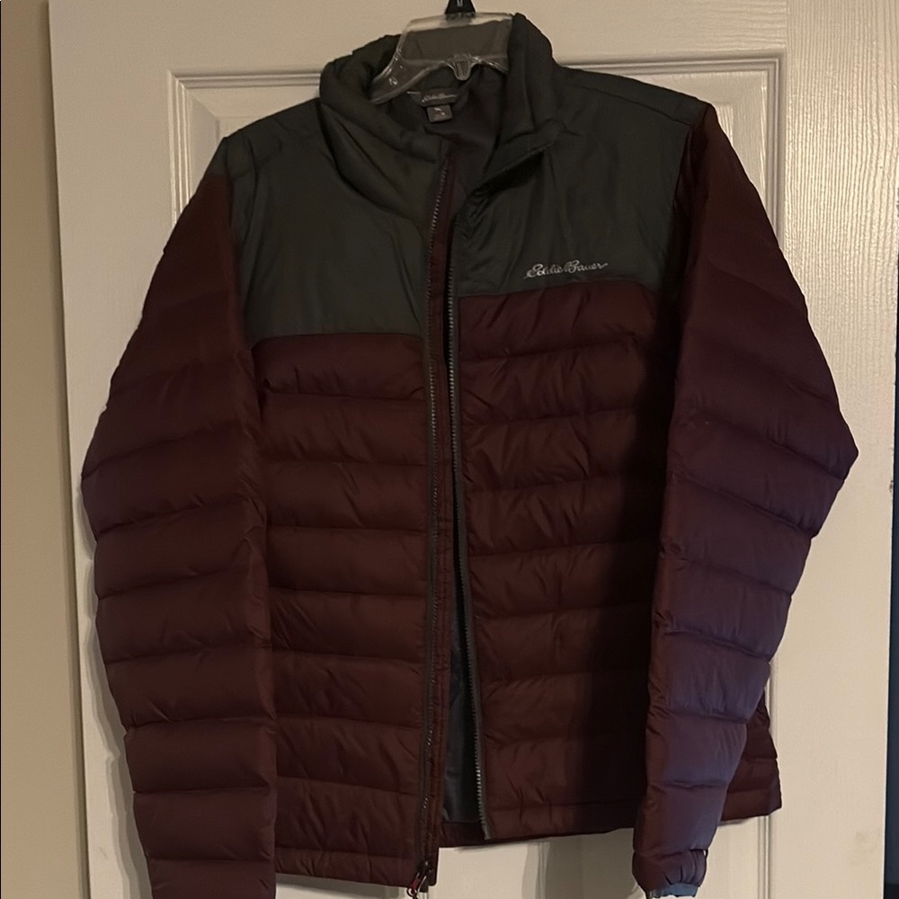LIKE NEW Eddie Bauer Burgundy and Charcoal Puffer Jacket